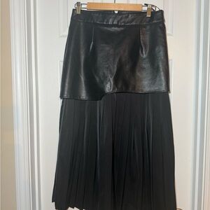 Commense Black Faux Leather Midi Skirt